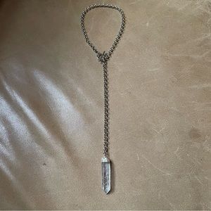 Crystal quartz toggle clasp lariat necklace silver white layering boho festival
